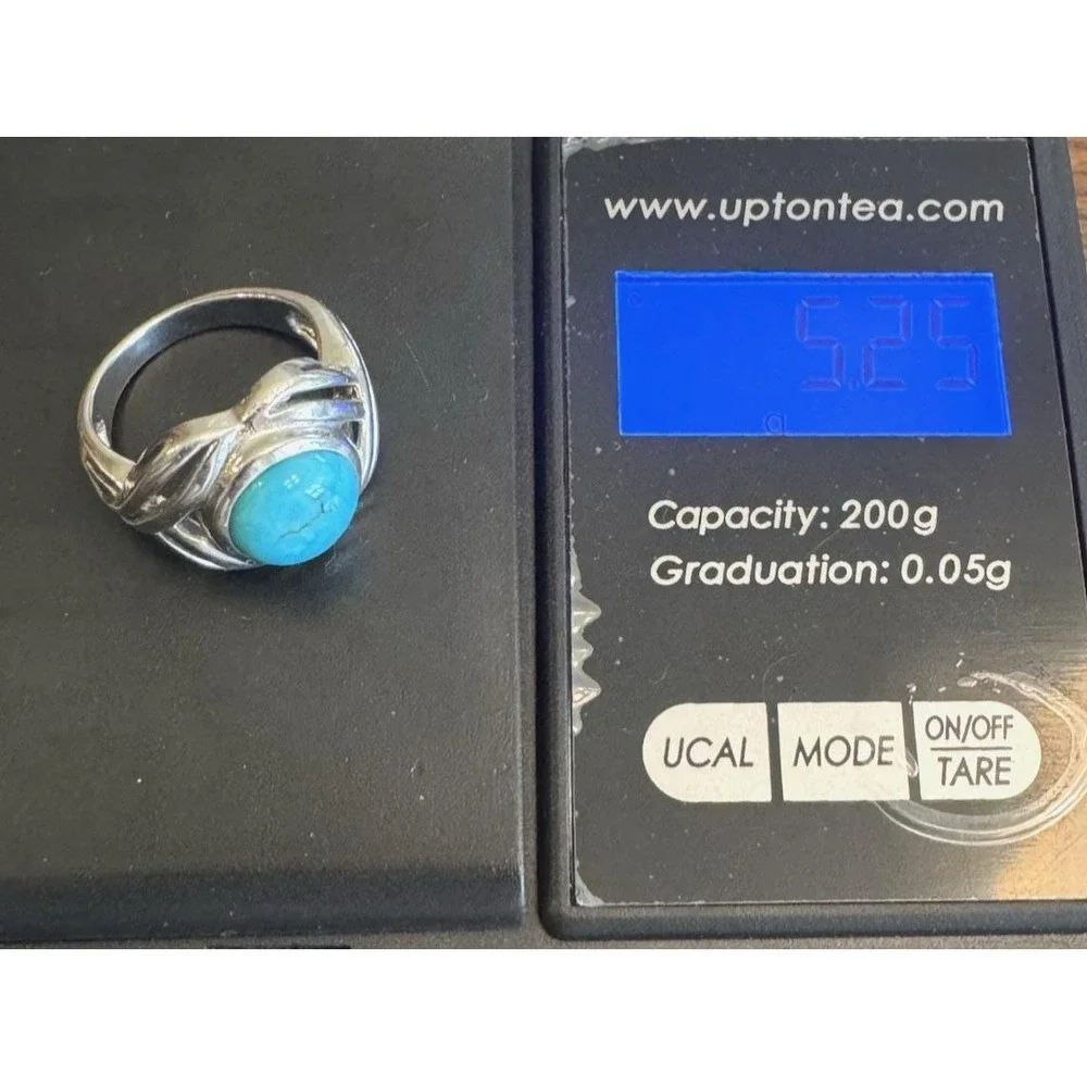 BBJ 925 Sterling Silver Turquoise Ring Size 5.75 Southwestern Bypass Cabochon